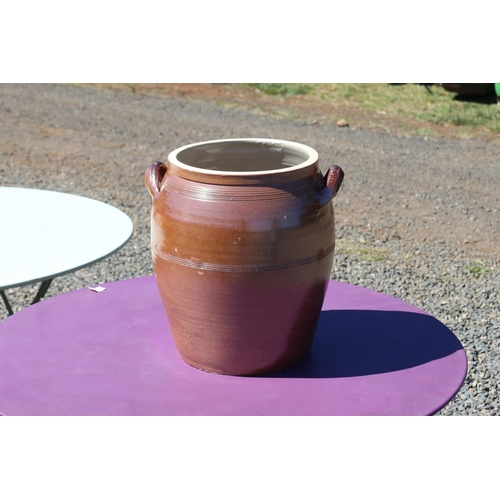 171 - Large antique French glazed twin handled pot, approx 40cm H x 38cm W