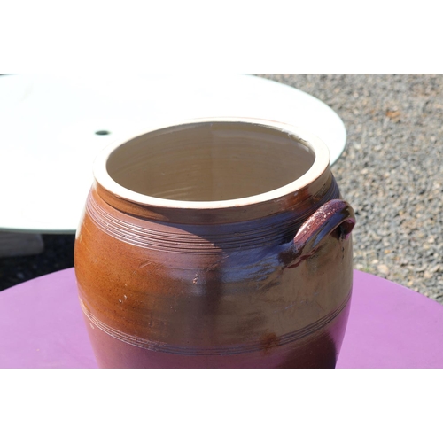 171 - Large antique French glazed twin handled pot, approx 40cm H x 38cm W