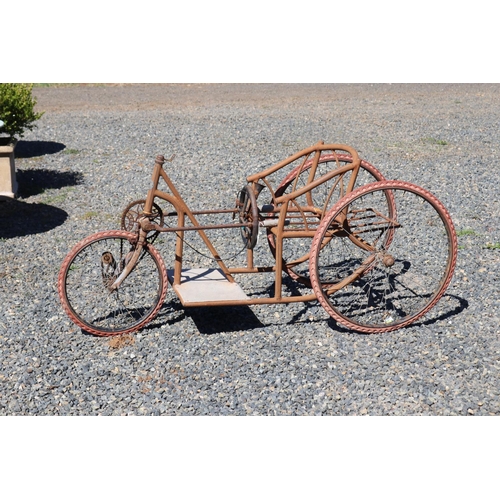 189 - Unique antique French three wheel hand cycle, approx 169cm L x 75cm W