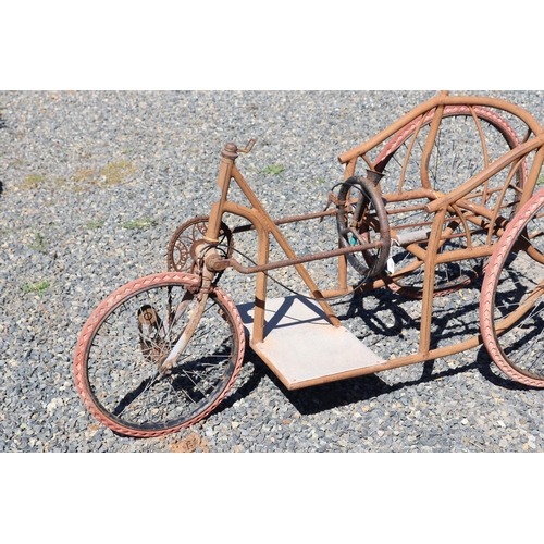 189 - Unique antique French three wheel hand cycle, approx 169cm L x 75cm W