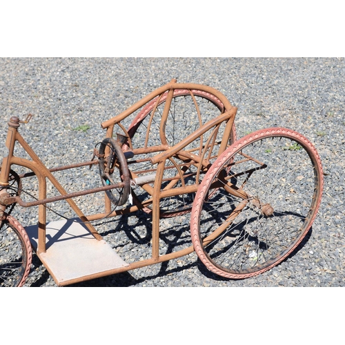 189 - Unique antique French three wheel hand cycle, approx 169cm L x 75cm W