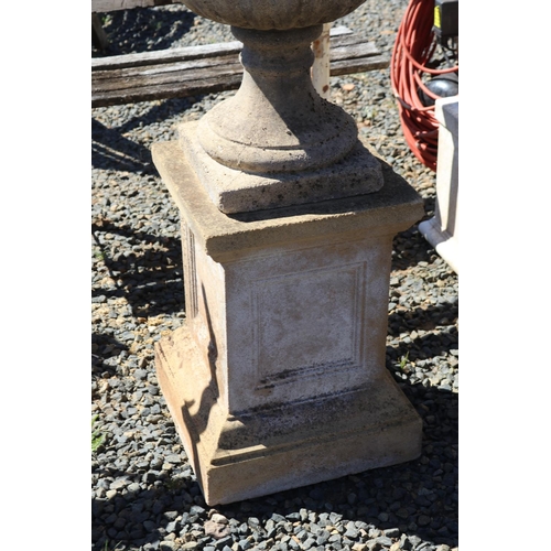 20 - Large composite stone garden urn on square pedestal base, approx 122cm H x 55cm Dia