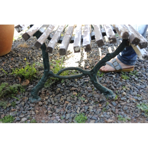 27 - Old French cast iron based wooden slat garden bench, approx 165cm W