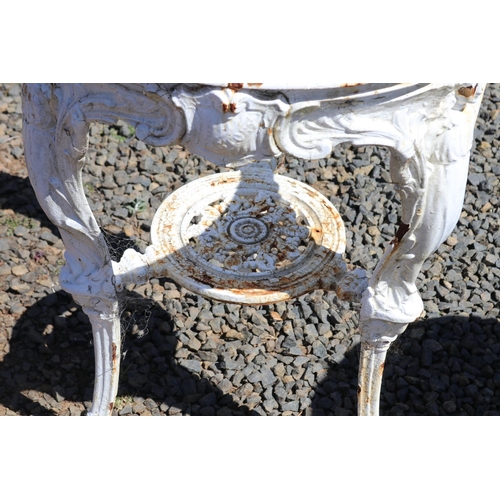 49 - Antique English white painted cast iron pub table, Britannia figurative supports. No top, approx 73c... 
