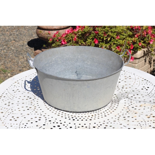 62 - Small scale French twin handled gal metal tub, approx 20cm H ex handles x 45cm Dia