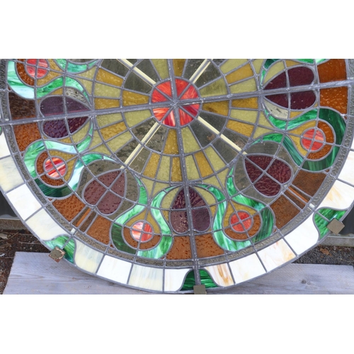 74 - Large circular leadlight panel, with metal support frame, approx 150cm Dia