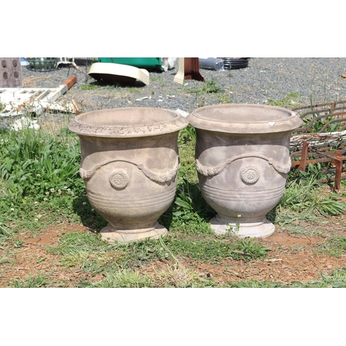 115 - Pair of large anduze style composite stone pots, each approx 70cm H x 65cm dia (2)