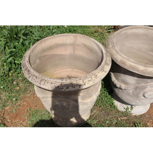 115 - Pair of large anduze style composite stone pots, each approx 70cm H x 65cm dia (2)