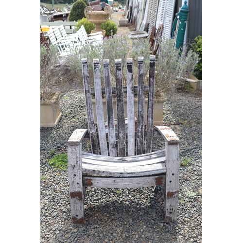 137 - Unusual French oak wine barrel stave constructed garden arm chair