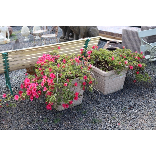 172 - Pair of vintage brick pattern square pots with advanced azaleas, pots only approx 45cm sq x 41cm H (... 