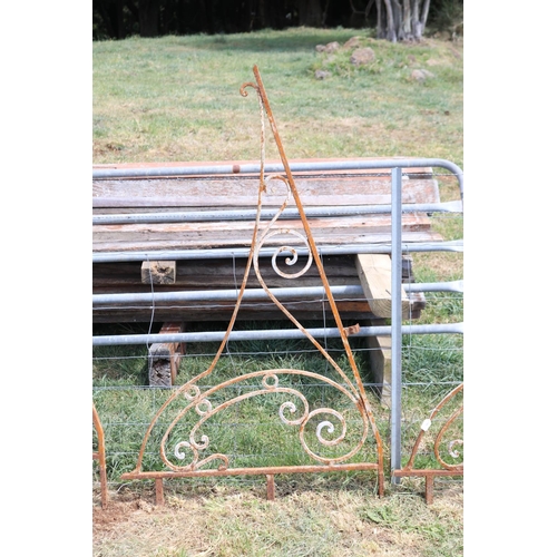 190 - Three antique French wrought iron awning brackets, approx 170cm L x 195.5cm D x 39cm H (3)