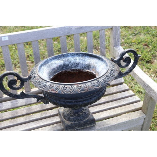 199 - Pair of large cast iron twin handled garden urns, approx 85cm W handle to handle  (2)
