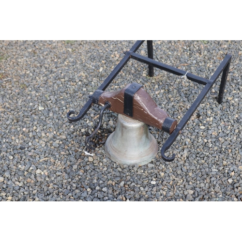 202 - Large antique 19th century French bronze bell and bracket, approx 37cm H