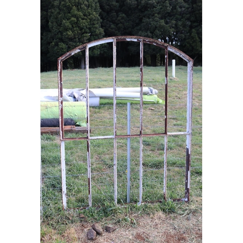216 - Large antique French industrial iron warehouse window frame, approx 148cm W x 190cm H