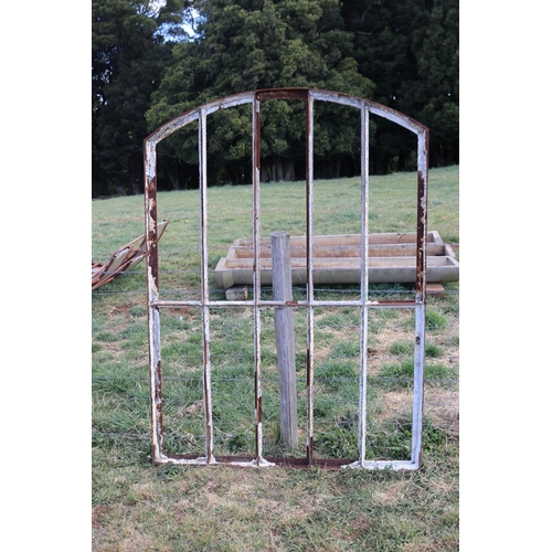 218 - Large antique French industrial iron warehouse window frame, approx 148cm W x 294cm H