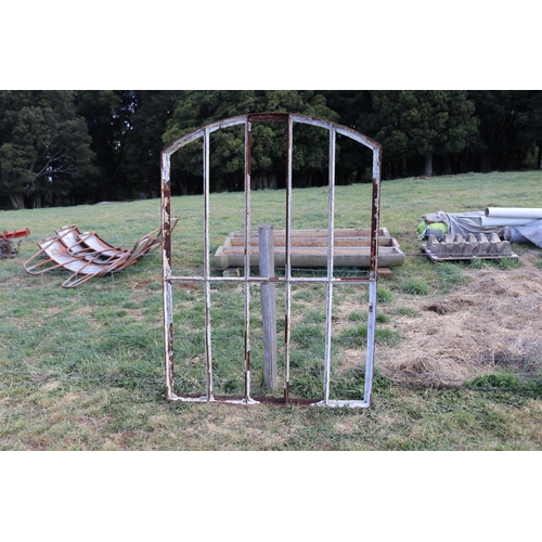 218 - Large antique French industrial iron warehouse window frame, approx 148cm W x 294cm H