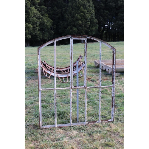 219 - Large antique French industrial iron warehouse window frame, approx 149cm W x 172cm H