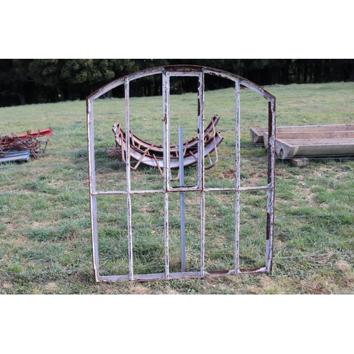 219 - Large antique French industrial iron warehouse window frame, approx 149cm W x 172cm H