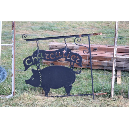 225 - Old French Charcutier shop sign, cut out pig figure, approx 134cm W x 112cm H