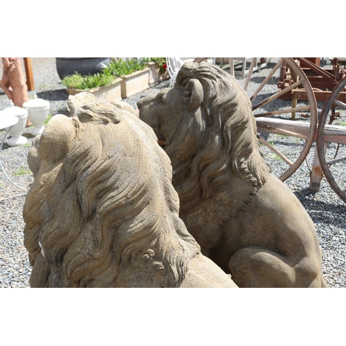 231 - Large pair of cast composite faux sandstone seated lions, approx 133cm H each (2)