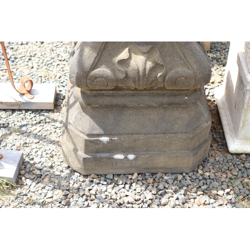 233 - Two large cast composite faux sandstone urns on pedestal, approx 228cm H each (2)