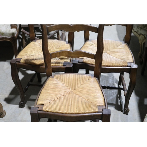 411 - Three vintage French rush seated ladder back chairs (3)