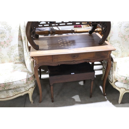 445 - Antique French Louis XV walnut single drawer side table, carved slender legs, approx 102cm W x 66cm ... 