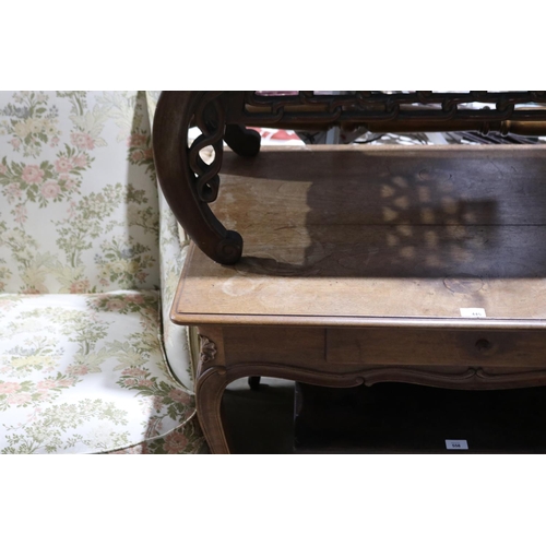 445 - Antique French Louis XV walnut single drawer side table, carved slender legs, approx 102cm W x 66cm ... 