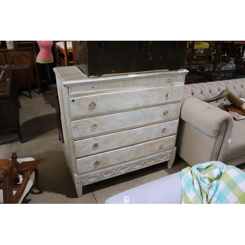 453 - Antique painted chest of drawers, approx 117cm H x 114cm W x 58cm D