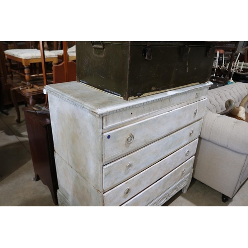453 - Antique painted chest of drawers, approx 117cm H x 114cm W x 58cm D