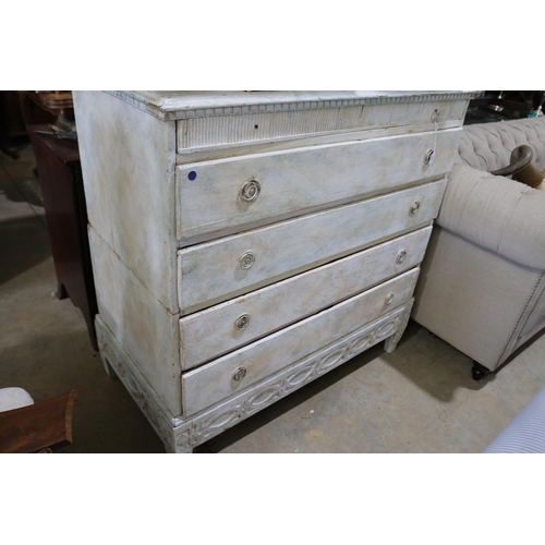 453 - Antique painted chest of drawers, approx 117cm H x 114cm W x 58cm D