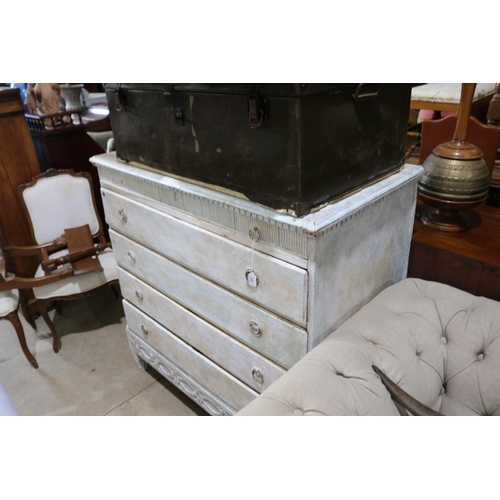 453 - Antique painted chest of drawers, approx 117cm H x 114cm W x 58cm D