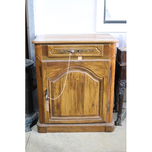 587 - Antique French walnut pedestal single door and drawer cabinet, approx 103cm H x 86cm W x 58cm D