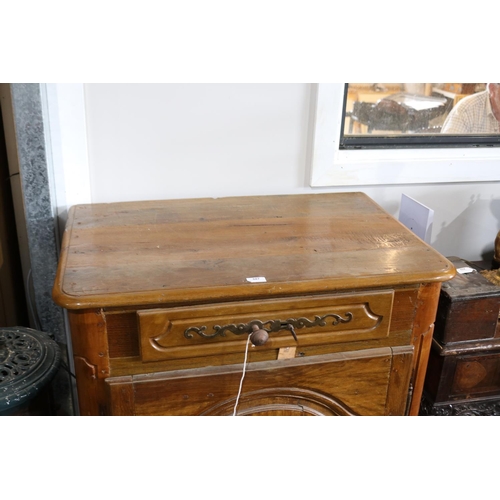 587 - Antique French walnut pedestal single door and drawer cabinet, approx 103cm H x 86cm W x 58cm D