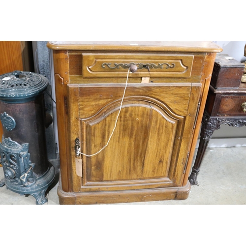 587 - Antique French walnut pedestal single door and drawer cabinet, approx 103cm H x 86cm W x 58cm D