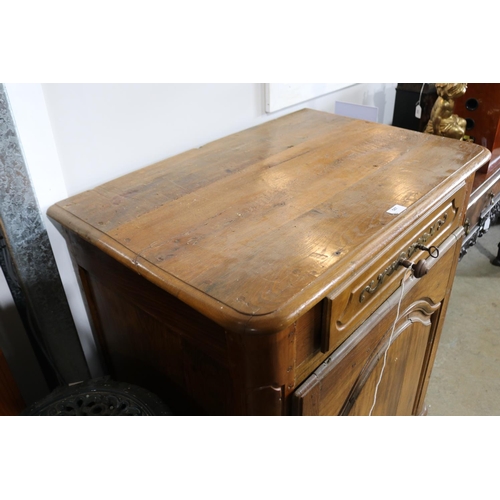 587 - Antique French walnut pedestal single door and drawer cabinet, approx 103cm H x 86cm W x 58cm D