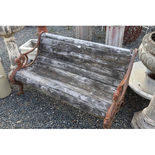 70 - Cast iron griffin end support garden bench, wooden slats, approx 142cm W