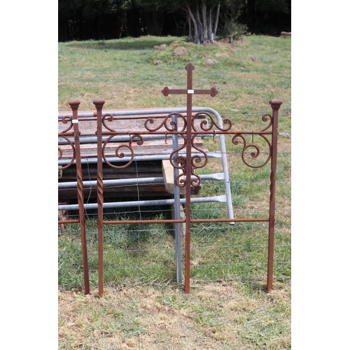 71 - Pair of antique early 19th century wrought iron church ends, each with central cross, approx 153cm H... 