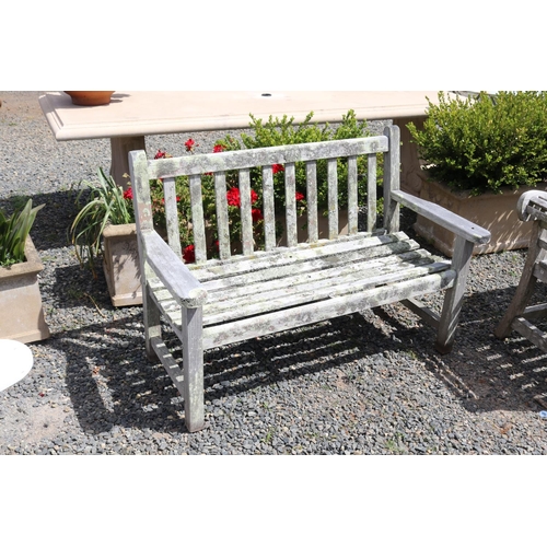 79 - Teak garden bench, approx 120cm L x 84cm H x 60cm D