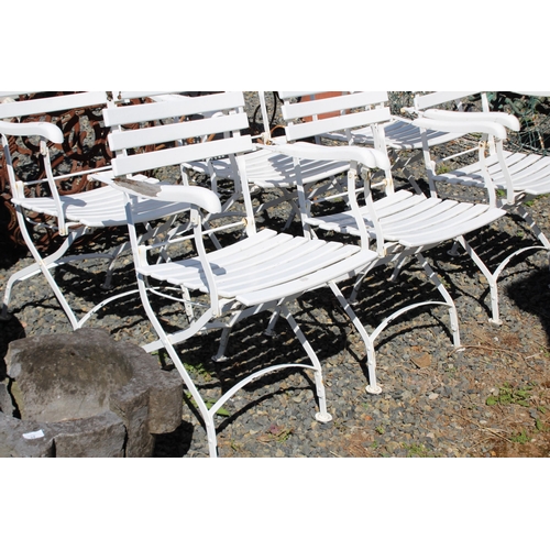 55 - Set of six French flat bar iron and wooden slat folding garden chairs (6)
