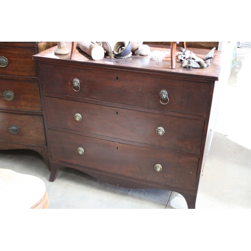 458 - Antique Regency three drawer chest, lion mask pulls, approx 83cm H x 95cm W x 49cm D