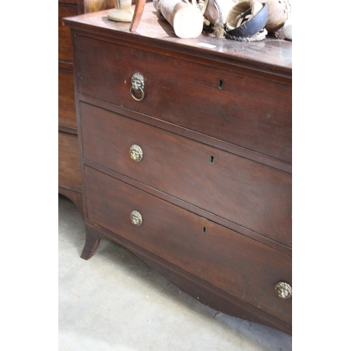 458 - Antique Regency three drawer chest, lion mask pulls, approx 83cm H x 95cm W x 49cm D