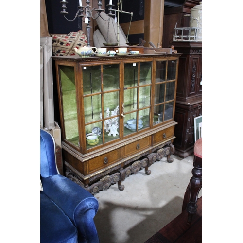 461 - Early 20th century George I style parcel gilt walnut display cabinet, approx 148cm H x 148cm W x 44c... 