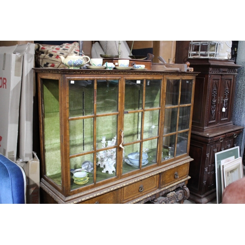 461 - Early 20th century George I style parcel gilt walnut display cabinet, approx 148cm H x 148cm W x 44c... 