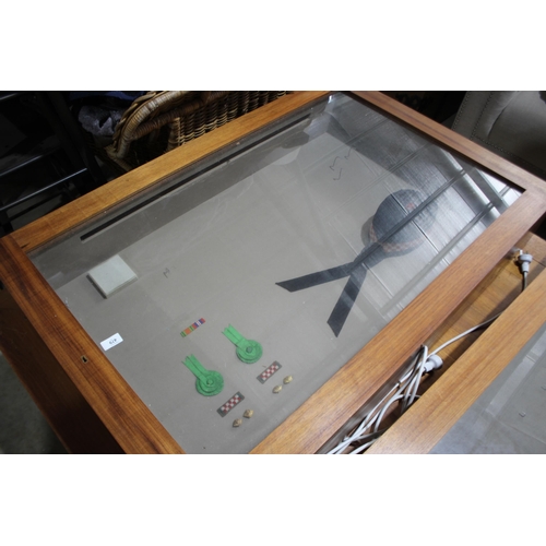 479 - Custom made glass locking wall display cabinet, including Scottish Military items,  approx 119cm H x... 