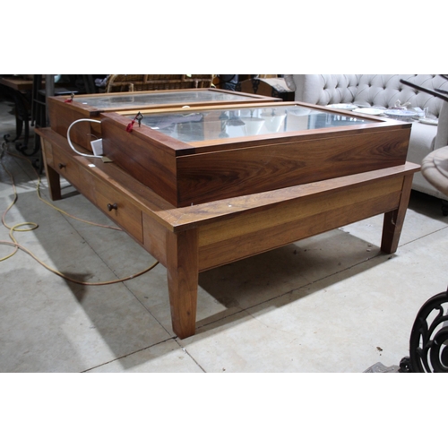 481 - Large hardwood four drawer coffee table, approx 46cm H x 180cm W x 133cm D
