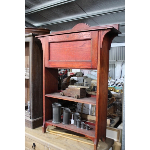 486 - Vintage stained oak Bureau bookcase unit, approx 116cm H x 84cm W x 24cm D
