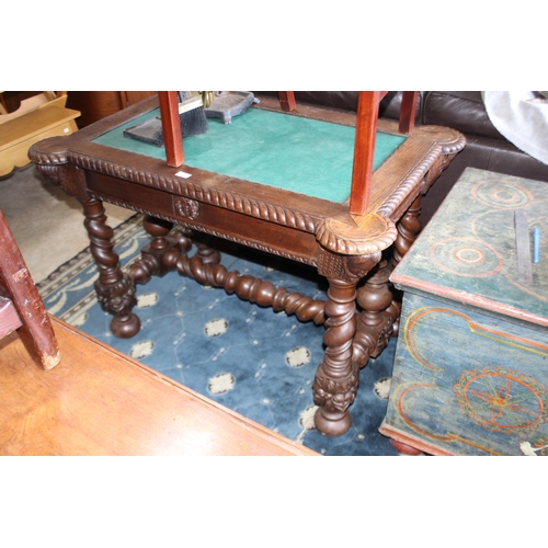 497 - Antique French well carved Renaissance revival Centre table, with large barley twist legs, fitted to... 