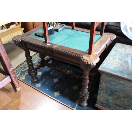 497 - Antique French well carved Renaissance revival Centre table, with large barley twist legs, fitted to... 