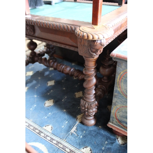 497 - Antique French well carved Renaissance revival Centre table, with large barley twist legs, fitted to... 